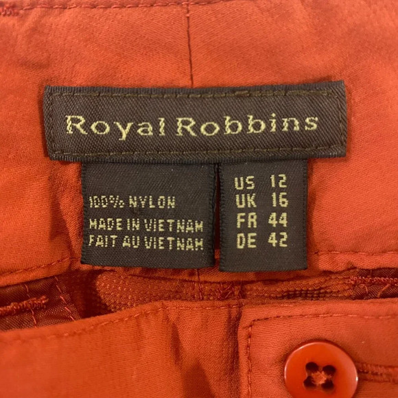 Royal Robbins Cropped Pants Womens Size 12 Orange Nylon Straight Leg Zip Hiking - Picture 11 of 11